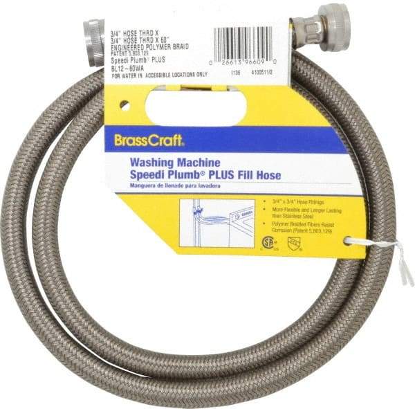 Brass Craft - 3/4" Hose Bibb Inlet, 3/4" Hose Bibb Outlet, Brass Flexible Connector - Braided Stainless Steel, Use with Washers - Americas Industrial Supply