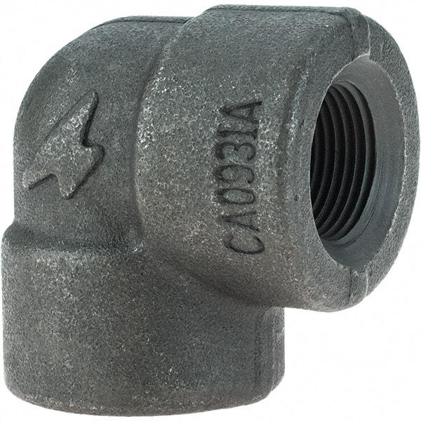 Made in USA - Size 3/4", Class 3,000, Forged Carbon Steel Black Pipe 90° Elbow - 925 psi, Threaded End Connection - Americas Industrial Supply