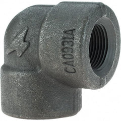 Made in USA - Size 3/4", Class 3,000, Forged Carbon Steel Black Pipe 90° Elbow - 925 psi, Threaded End Connection - Americas Industrial Supply