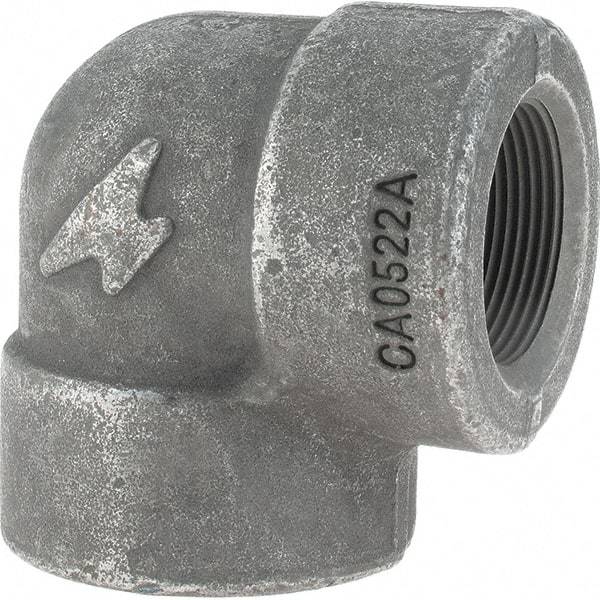 Made in USA - Size 1-1/2", Class 3,000, Forged Carbon Steel Black Pipe 90° Elbow - 925 psi, Threaded End Connection - Americas Industrial Supply