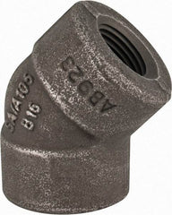 Made in USA - Size 1/2", Class 3,000, Forged Carbon Steel Black Pipe 45° Elbow - 925 psi, Threaded End Connection - Americas Industrial Supply
