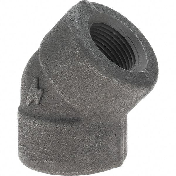 Made in USA - Size 3/4", Class 3,000, Forged Carbon Steel Black Pipe 45° Elbow - 925 psi, Threaded End Connection - Americas Industrial Supply