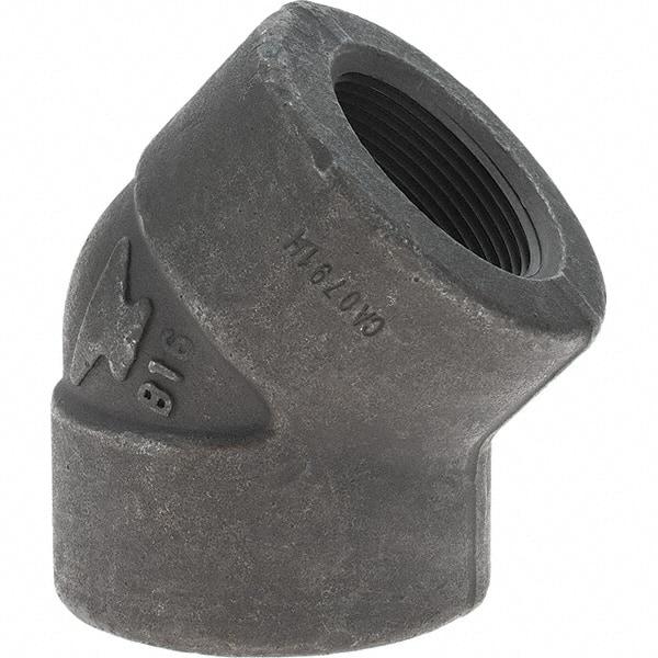 Made in USA - Size 1-1/2", Class 3,000, Forged Carbon Steel Black Pipe 45° Elbow - 925 psi, Threaded End Connection - Americas Industrial Supply