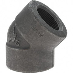 Made in USA - Size 1-1/2", Class 3,000, Forged Carbon Steel Black Pipe 45° Elbow - 925 psi, Threaded End Connection - Americas Industrial Supply