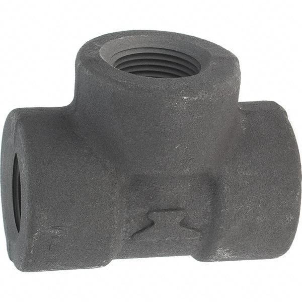 Made in USA - Size 3/4", Class 3,000, Forged Carbon Steel Black Pipe Tee - 925 psi, Threaded End Connection - Americas Industrial Supply
