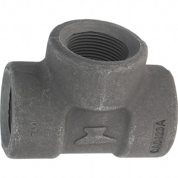 Made in USA - Size 1-1/4", Class 3,000, Forged Carbon Steel Black Pipe Tee - 925 psi, Threaded End Connection - Americas Industrial Supply