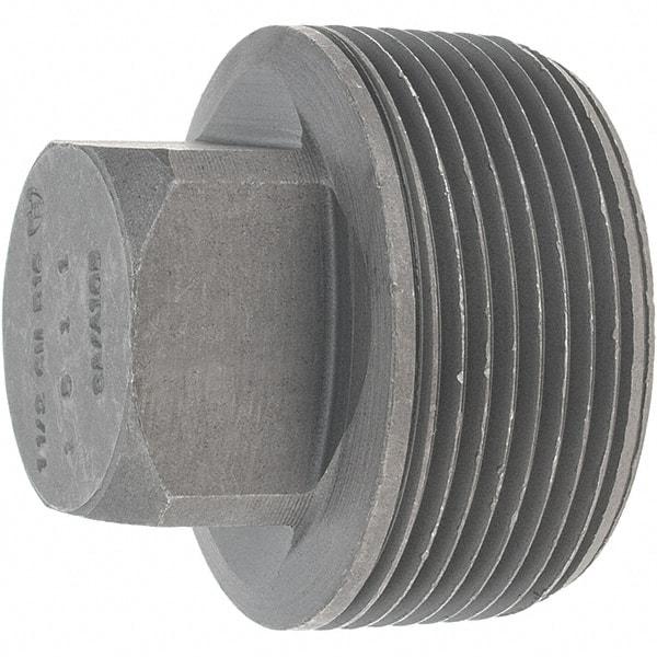 Made in USA - Size 1-1/2", Class 3,000, Forged Carbon Steel Black Pipe Square Plug - 925 psi, Threaded End Connection - Americas Industrial Supply