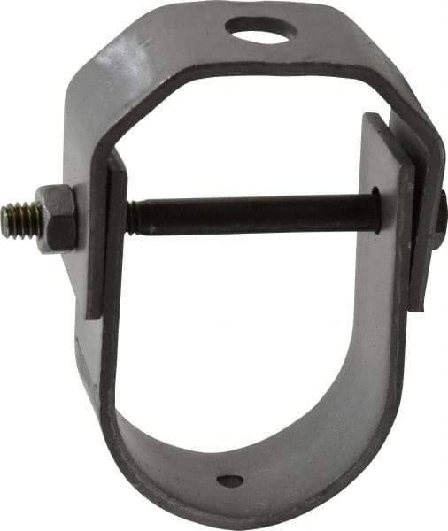 Made in USA - 1-1/4" Pipe, 3/8" Rod, Carbon Steel Adjustable Clevis Hanger - Black Coated, 610 Lb Capacity - Americas Industrial Supply