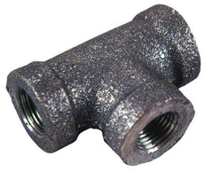 Made in USA - Size 1/2 x 3/8 x 1/2", Class 150, Malleable Iron Black Pipe Reducing Tee - 300 psi, Threaded End Connection - Americas Industrial Supply