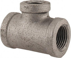 Made in USA - Size 1/2 x 1/2 x 3/8", Class 150, Malleable Iron Black Pipe Reducing Tee - 150 psi, Threaded End Connection - Americas Industrial Supply