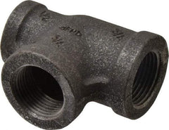 Made in USA - Size 3/4 x 1/2 x 3/4", Class 150, Malleable Iron Black Pipe Reducing Tee - 150 psi, Threaded End Connection - Americas Industrial Supply