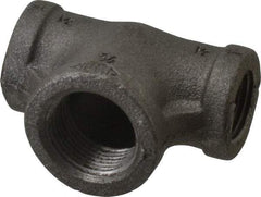 Made in USA - Size 1/2 x 1/2 x 3/4", Class 150, Malleable Iron Black Pipe Reducing Tee - 150 psi, Threaded End Connection - Americas Industrial Supply