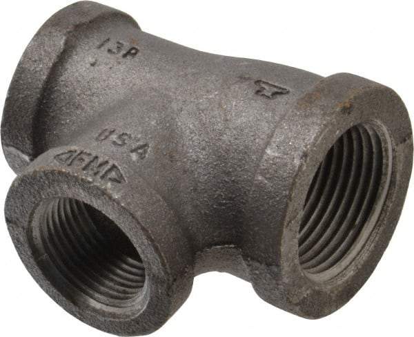 Made in USA - Size 1 x 3/4 x 3/4", Class 150, Malleable Iron Black Pipe Reducing Tee - 150 psi, Threaded End Connection - Americas Industrial Supply