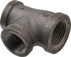 Made in USA - Size 1 x 3/4 x 3/4", Class 150, Malleable Iron Black Pipe Reducing Tee - 150 psi, Threaded End Connection - Americas Industrial Supply