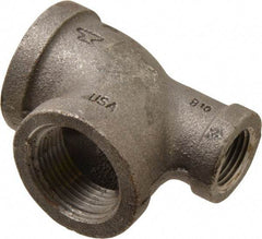 Made in USA - Size 1 x 1/2 x 1", Class 150, Malleable Iron Black Pipe Reducing Tee - 150 psi, Threaded End Connection - Americas Industrial Supply