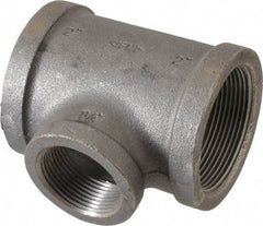 Made in USA - Size 2 x 2 x 1-1/4", Class 150, Malleable Iron Black Pipe Reducing Tee - 150 psi, Threaded End Connection - Americas Industrial Supply