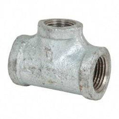 Made in USA - Class 150, 1/2 x 1/2 x 3/8" Galvanized Pipe Reducing Tee - Threaded, Malleable Iron - Americas Industrial Supply