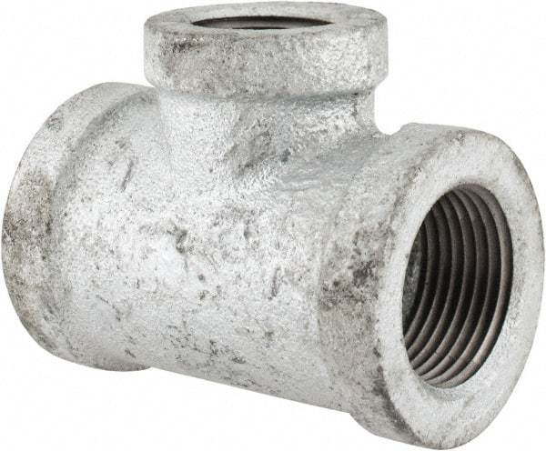Made in USA - Class 150, 3/4 x 3/4 x 1/2" Galvanized Pipe Reducing Tee - Threaded, Malleable Iron - Americas Industrial Supply