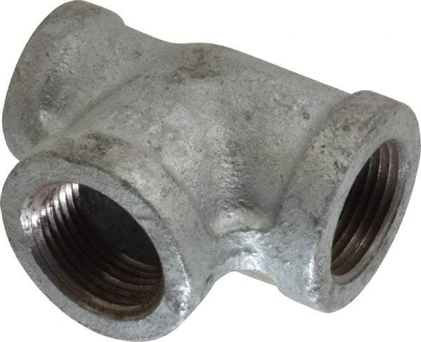 Made in USA - Class 150, 3/4 x 1/2 x 3/4" Galvanized Pipe Reducing Tee - Threaded, Malleable Iron - Americas Industrial Supply