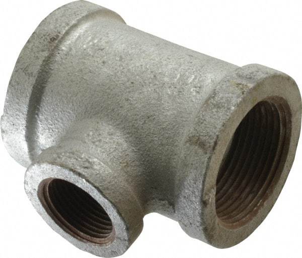 Made in USA - Class 150, 1-1/4 x 1-1/4 x 3/4" Galvanized Pipe Reducing Tee - Threaded, Malleable Iron - Americas Industrial Supply