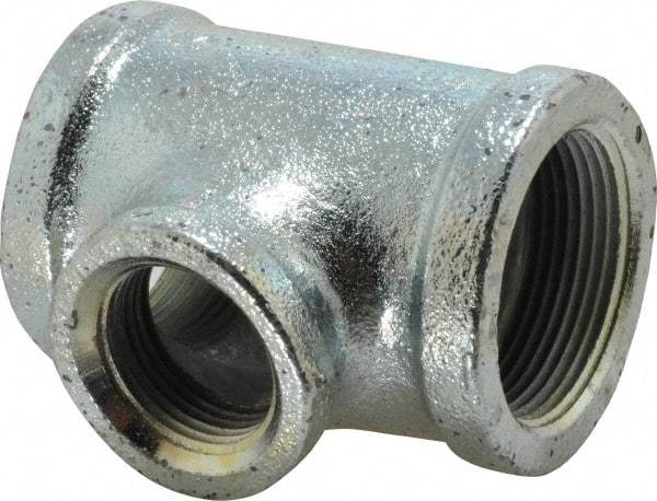 Made in USA - Class 150, 1-1/2 x 1-1/2 x 1" Galvanized Pipe Reducing Tee - Threaded, Malleable Iron - Americas Industrial Supply