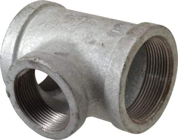 Made in USA - Class 150, 2 x 2 x 1-1/2" Galvanized Pipe Reducing Tee - Threaded, Malleable Iron - Americas Industrial Supply