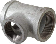 Made in USA - Class 150, 2 x 2 x 1-1/2" Galvanized Pipe Reducing Tee - Threaded, Malleable Iron - Americas Industrial Supply