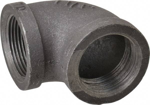 Made in USA - Size 1-1/4", Class 150, Malleable Iron Black Pipe 90° Elbow - 150 psi, Threaded End Connection - Americas Industrial Supply