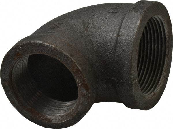 Made in USA - Size 1-1/2 x 1-1/4", Class 150, Malleable Iron Black Pipe Reducing Elbow - 150 psi, Threaded End Connection - Americas Industrial Supply