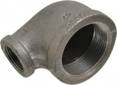 Made in USA - Size 1-1/2 x 3/4", Class 150, Malleable Iron Black Pipe Reducing Elbow - 150 psi, Threaded End Connection - Americas Industrial Supply