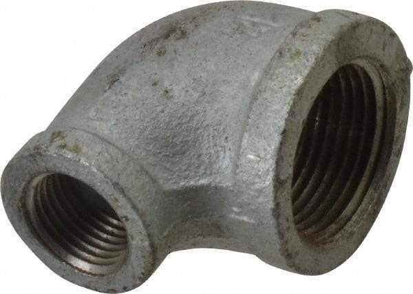 Made in USA - Class 150, 1 x 1/2" Galvanized Pipe Reducing Elbow - Threaded, Malleable Iron - Americas Industrial Supply