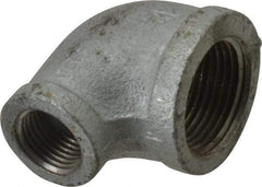 Made in USA - Class 150, 1 x 1/2" Galvanized Pipe Reducing Elbow - Threaded, Malleable Iron - Americas Industrial Supply