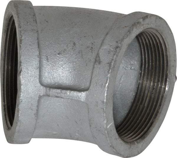 Made in USA - Class 150, 3" Galvanized Pipe 45° Elbow - Threaded, Malleable Iron - Americas Industrial Supply