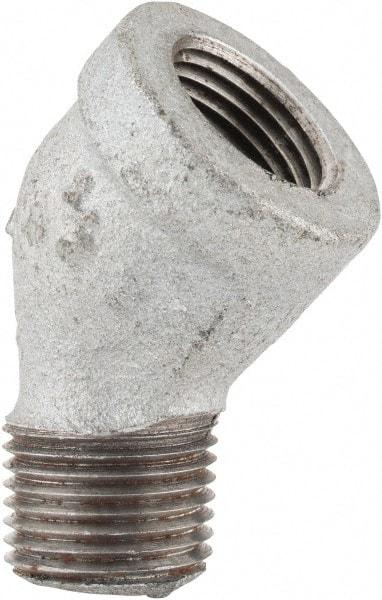 Made in USA - Class 150, 1/2" Galvanized Pipe 45° Street Elbow - Threaded, Malleable Iron - Americas Industrial Supply