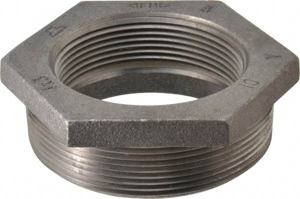 Made in USA - Size 4 x 3", Class 150, Malleable Iron Black Pipe Hex Bushing - 150 psi, Threaded End Connection - Americas Industrial Supply