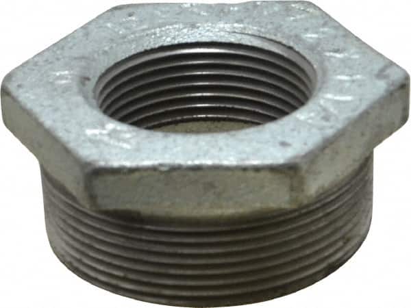 Made in USA - Class 150, 2 x 1-1/4" Galvanized Pipe Hex Bushing - Threaded, Malleable Iron - Americas Industrial Supply