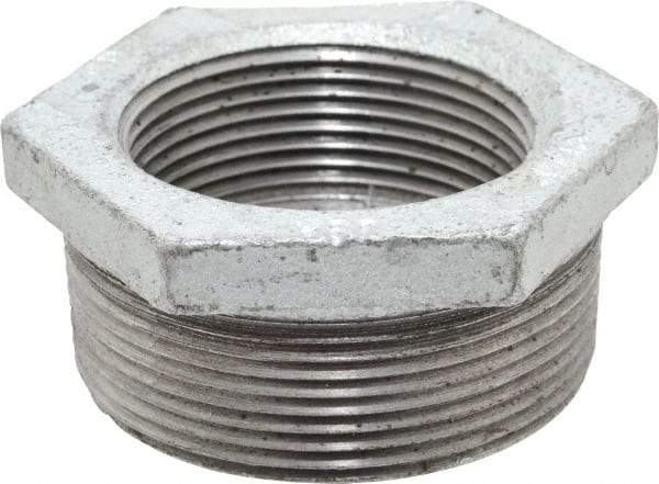 Made in USA - Class 150, 2 x 1-1/2" Galvanized Pipe Hex Bushing - Threaded, Malleable Iron - Americas Industrial Supply
