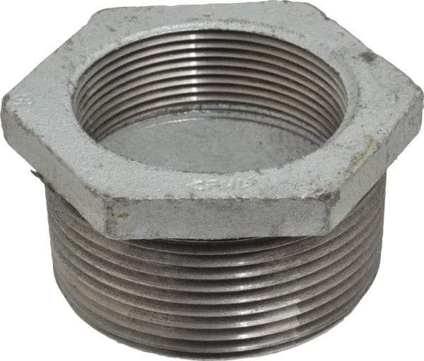 Made in USA - Class 150, 2-1/2 x 2" Galvanized Pipe Hex Bushing - Threaded, Malleable Iron - Americas Industrial Supply