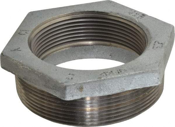 Made in USA - Class 150, 4 x 3" Galvanized Pipe Hex Bushing - Threaded, Malleable Iron - Americas Industrial Supply
