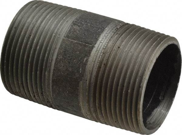 Made in USA - Schedule 40, 1-1/4" Diam x 2-1/2" Long Steel Black Pipe Nipple - Threaded - Americas Industrial Supply