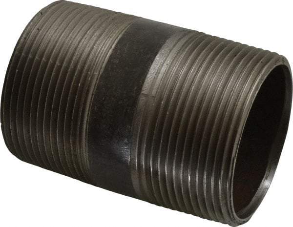 Made in USA - Schedule 40, 2-1/2" Diam x 4" Long Steel Black Pipe Nipple - Threaded - Americas Industrial Supply