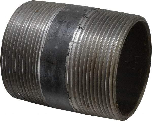 Made in USA - Schedule 40, 3" Diam x 4" Long Steel Black Pipe Nipple - Threaded - Americas Industrial Supply