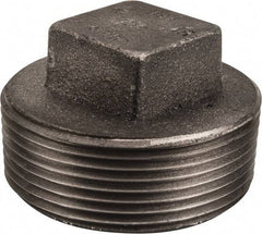 Made in USA - Size 2-1/2", Class 150, Malleable Iron Black Pipe Square Plug - 150 psi, Threaded End Connection - Americas Industrial Supply