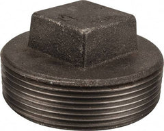 Made in USA - Size 3", Class 150, Malleable Iron Black Pipe Square Plug - 150 psi, Threaded End Connection - Americas Industrial Supply