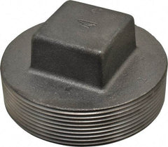 Made in USA - Size 4", Class 150, Malleable Iron Black Pipe Square Plug - 150 psi, Threaded End Connection - Americas Industrial Supply