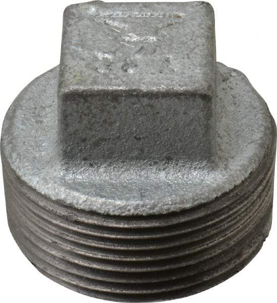 Made in USA - Class 150, 1-1/4" Galvanized Pipe Square Plug - Threaded, Malleable Iron - Americas Industrial Supply