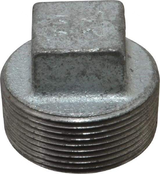 Made in USA - Class 150, 1-1/2" Galvanized Pipe Square Plug - Threaded, Malleable Iron - Americas Industrial Supply