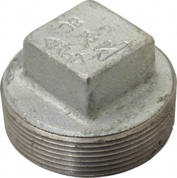 Made in USA - Class 150, 2" Galvanized Pipe Square Plug - Threaded, Malleable Iron - Americas Industrial Supply