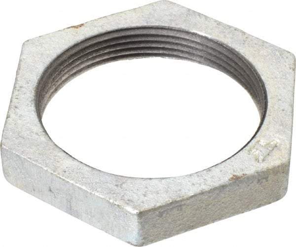 Made in USA - Class 150, 2" Galvanized Pipe Hex Locknut - Threaded, Malleable Iron - Americas Industrial Supply