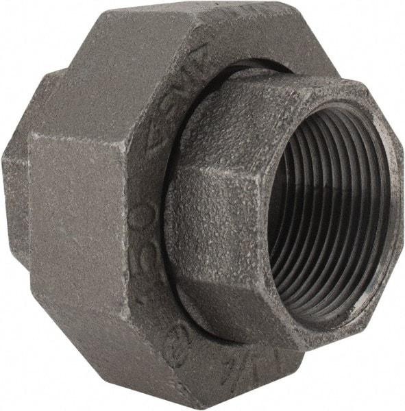 Made in USA - Size 1-1/4", Class 150, Malleable Iron Black Pipe Union - 150 psi, Threaded End Connection - Americas Industrial Supply